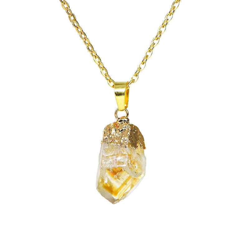 Hot selling natural amethyst raw stone gold-plated pendant irregular shape crystal necklace jewelry accessories 