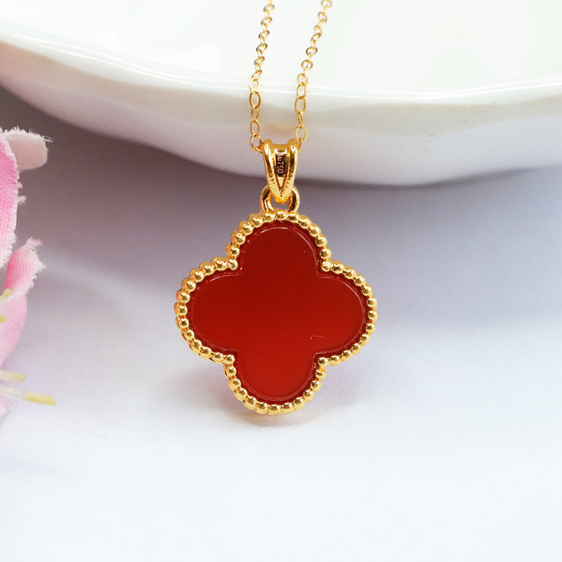 18k gold set with natural red agate pendant chalcedony necklace jewelry MN2092002