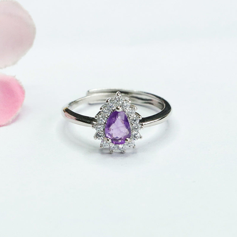 Natural Amethyst Water Drop Ring Purple Colorful Jewel Ring CB4041802 