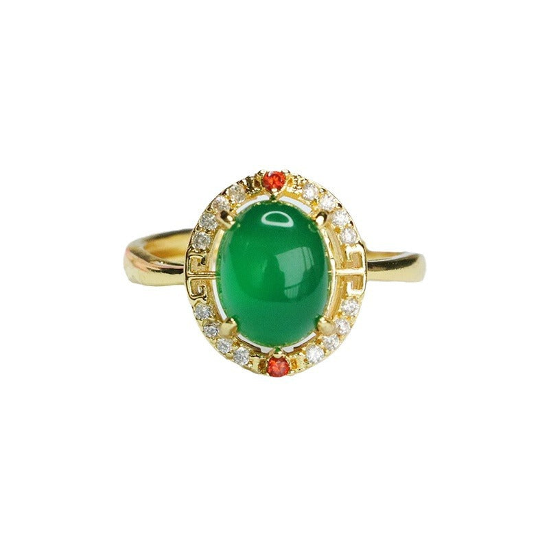 Ice chrysoprase ring red agate finger ring new Chinese style MN4012603