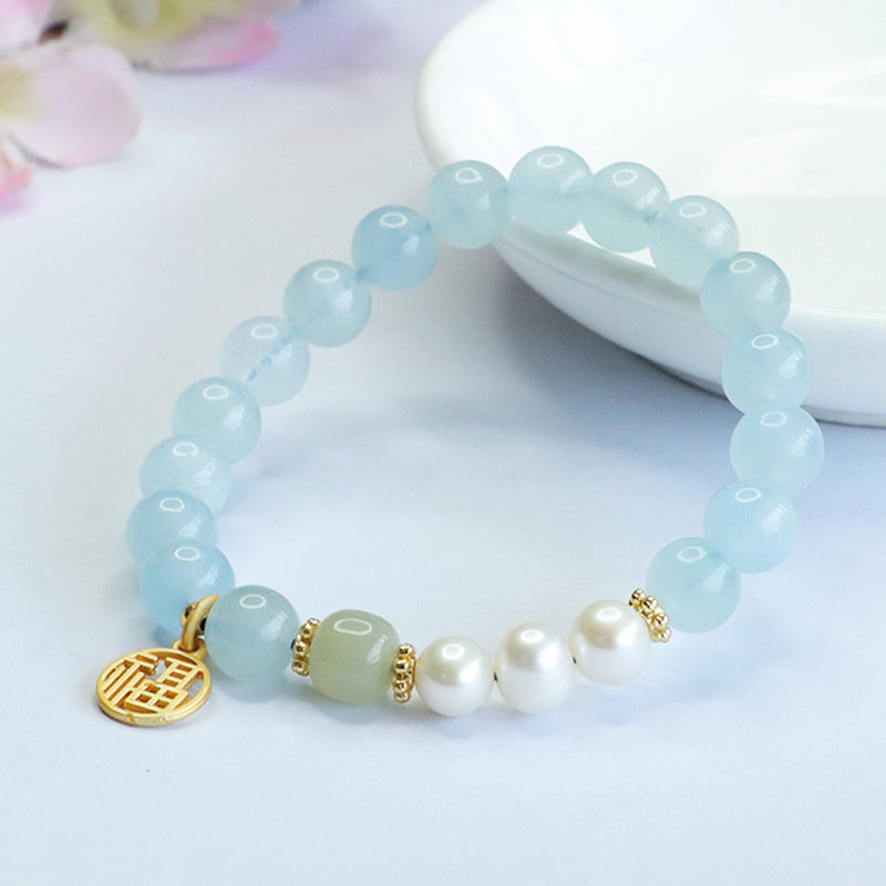 Aquamarine Bracelet Pearl Fu Brand Bracelet Crystal Women's CB3071402 