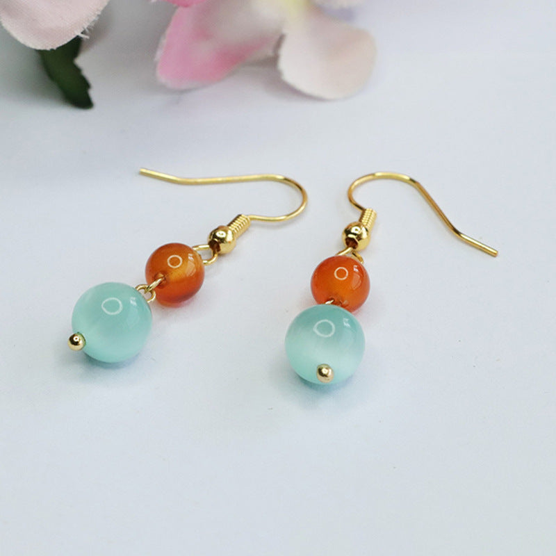 Green sea pattern stone earrings, agate ear hooks, national fashion jewelry CB4010106