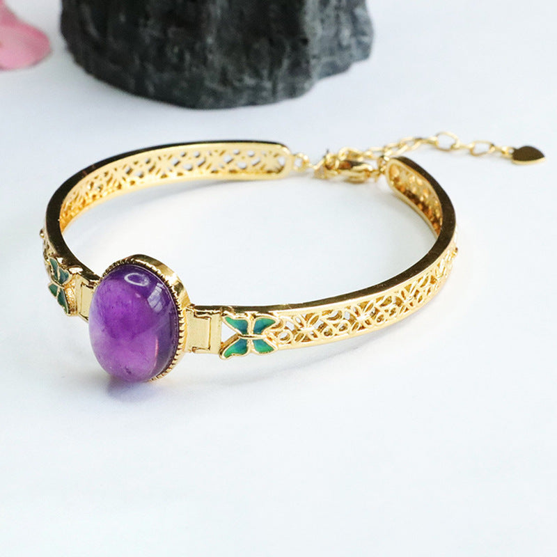 Natural Amethyst Bracelet Enamel Butterfly Bracelet Crystal Women CB3072713 