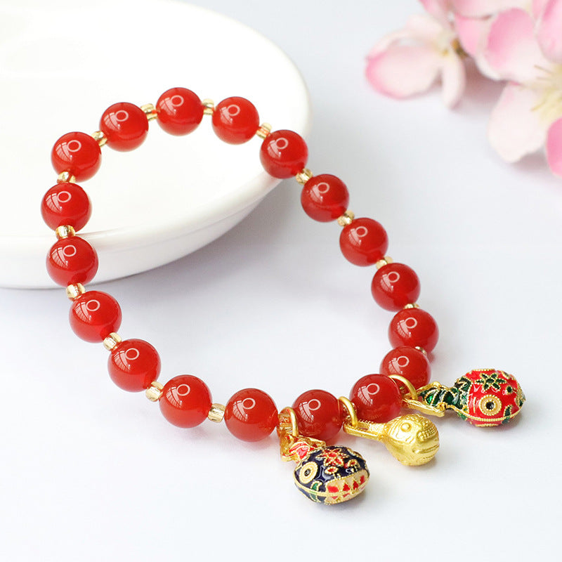 Red Agate Bracelet Enamel Swallowing Gold Beast Bracelet National Trend MN3091605