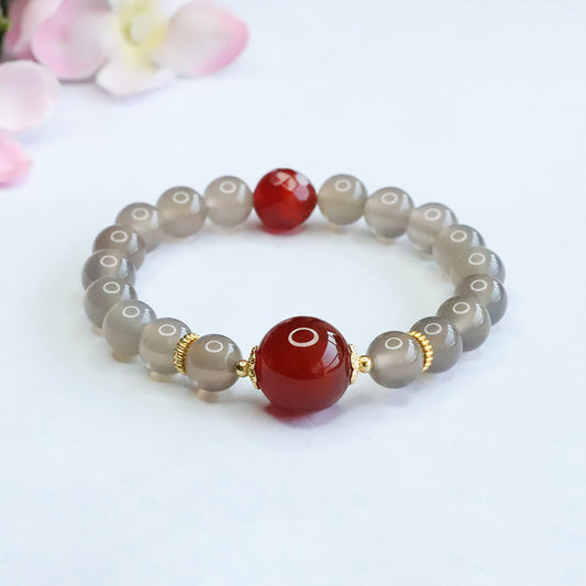 Customized Smoked Purple Chalcedony Bracelet Red Agate Bracelet Palace Style Jewelry for Women CB3042606