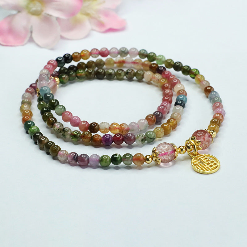 Natural Brazilian Tourmaline Bracelet Strawberry Crystal Multi-circle Bracelet Crystal CB3032704 