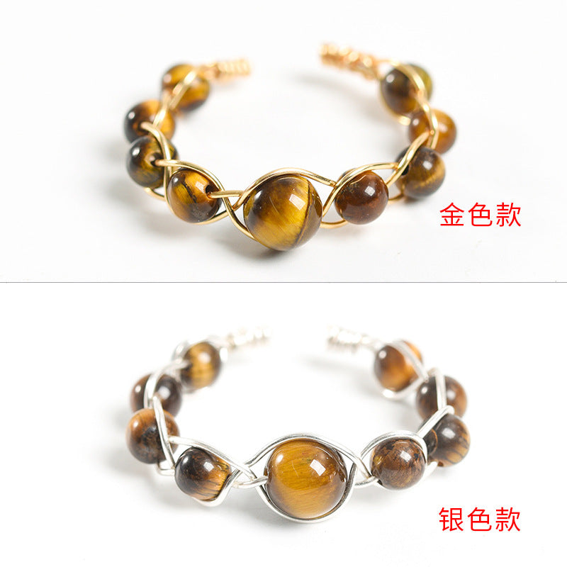 Hand-woven natural rice beads, round beads, copper wire rings, European and American personalized design jewelry sources 