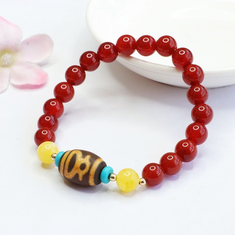 God of Wealth Dzi Beads Red Agate Bracelet Chalcedony Bracelet Jewelry MN2040404