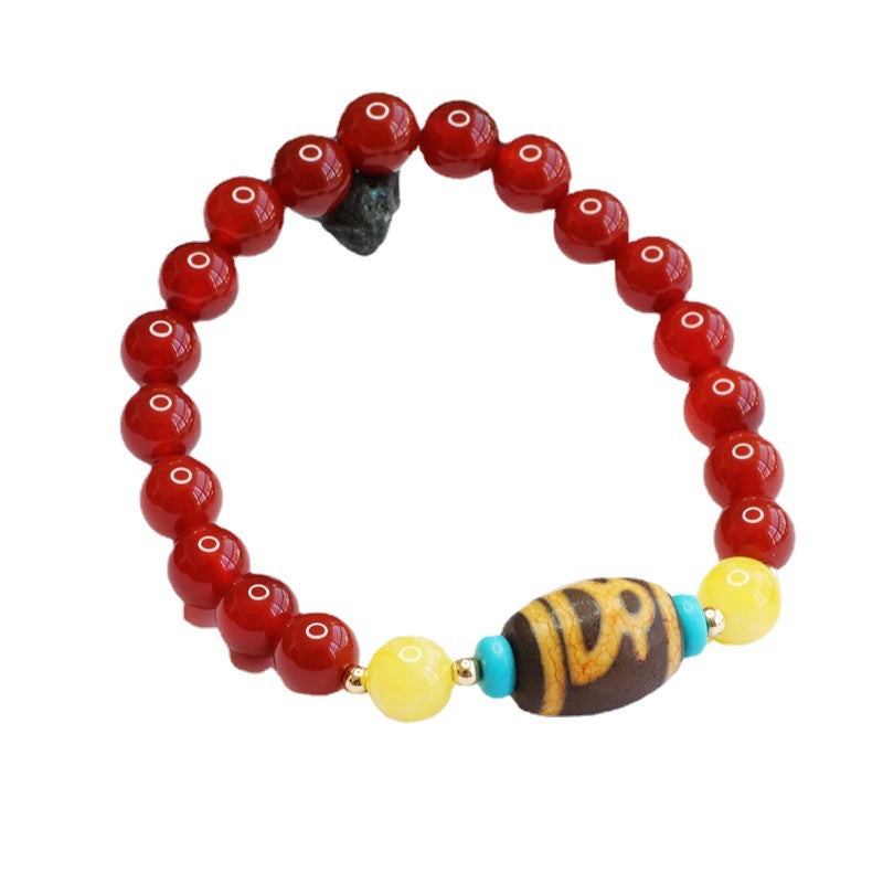 God of Wealth Dzi Beads Red Agate Bracelet Chalcedony Bracelet Jewelry MN2040404