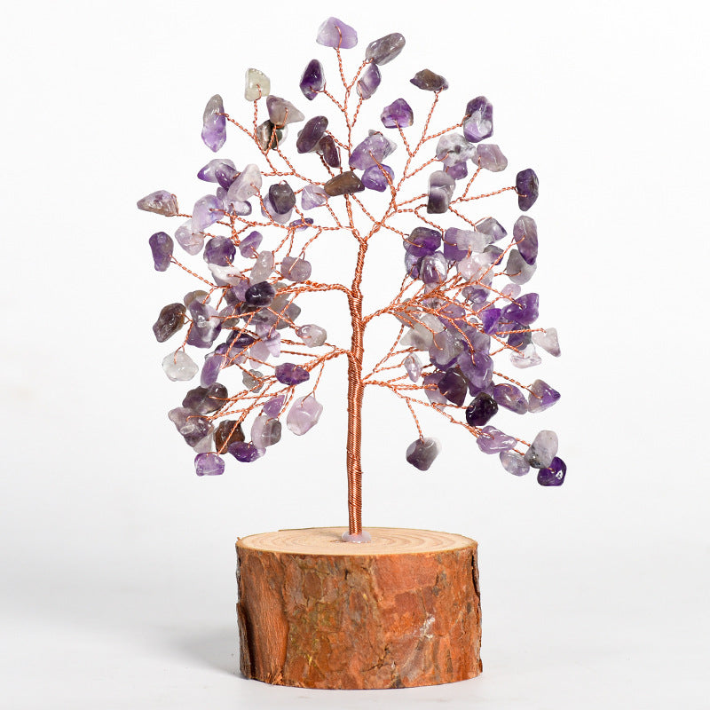 Natural crystal tree gravel solid wood ornaments crystal tree home creative office decoration crafts color modeling base 