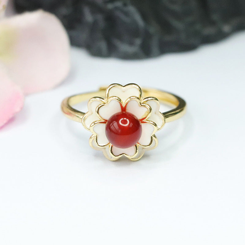 Natural red agate ring camellia ring pigeon blood carnelian MN3100101