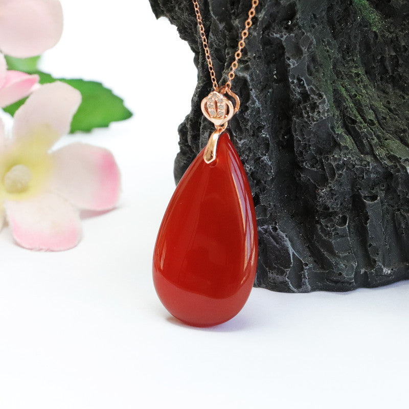 S925 silver with red agate pendant chalcedony drop jewelry MN2101004