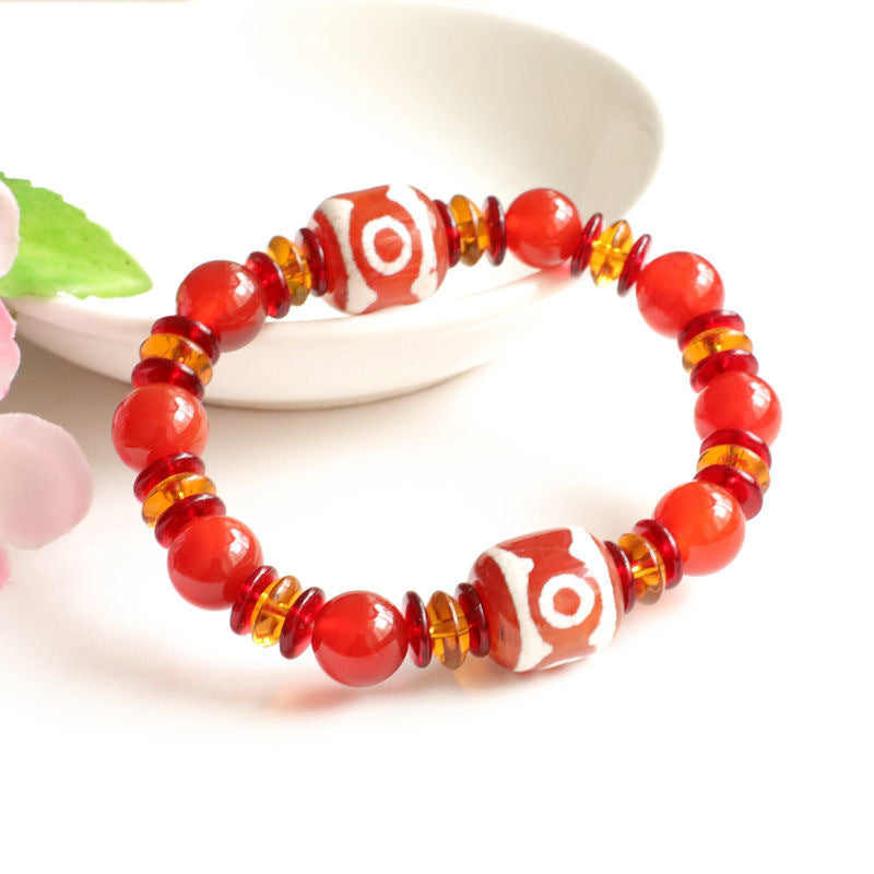 Three Eyes Dzi Bead Bracelet Tibetan Jewelry Red Agate Bracelet MN1122561