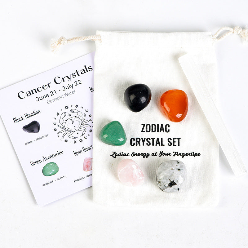 Twelve Constellations Crystal Raw Stone Hot Selling Raw Stone Tumbled Stone Set Festive Gift Indoor Ornament Set Gift Box 