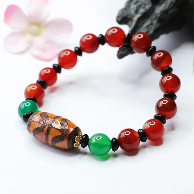 Tiger Tooth Dzi Bead Bracelet Red Agate Bracelet Chalcedony MN2032204