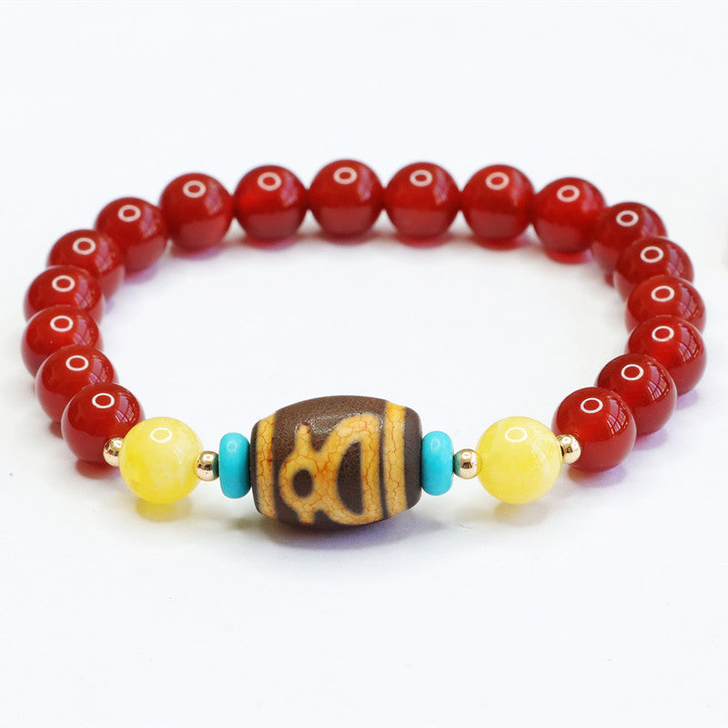 God of Wealth Dzi Beads Red Agate Bracelet Chalcedony Bracelet Jewelry MN2040404