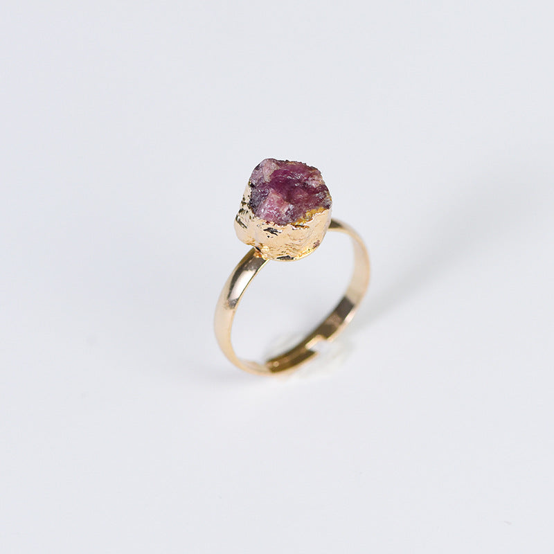 Hot selling natural amethyst raw stone gold-plated ring irregular shape live ring jewelry accessories 