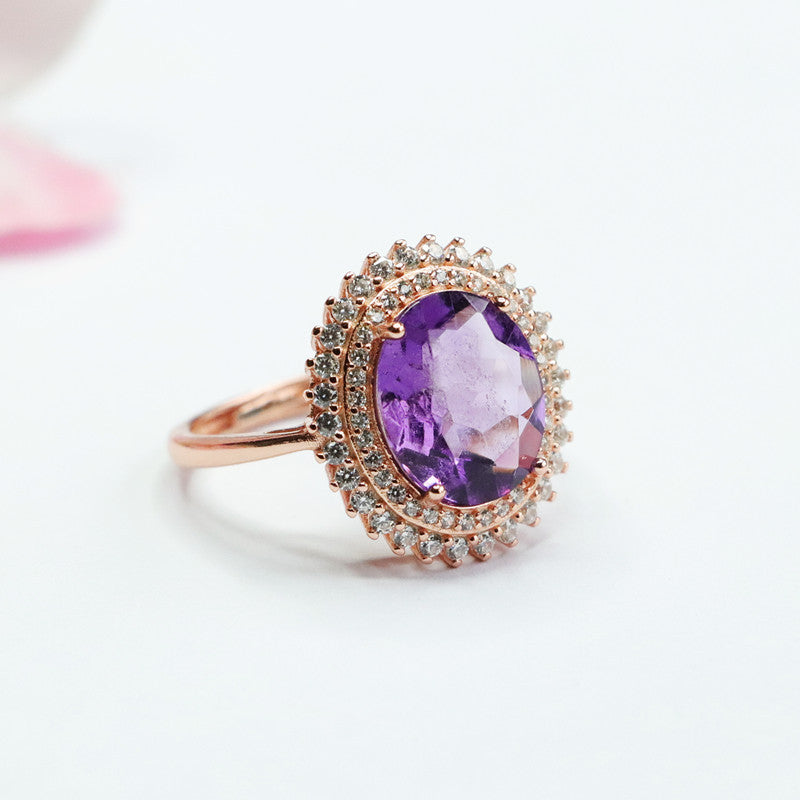 S925 silver inlaid with natural amethyst ring Brazilian colored treasure jewelry CB2110610 