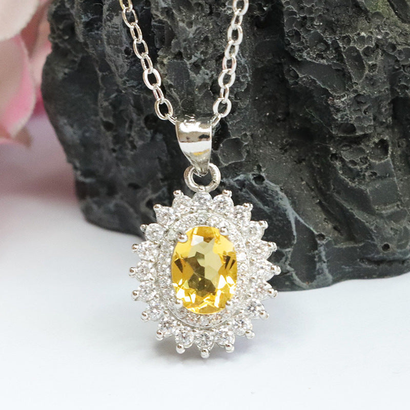 Natural citrine pendant full of diamonds sunflower necklace women's jewelry CB3112308 