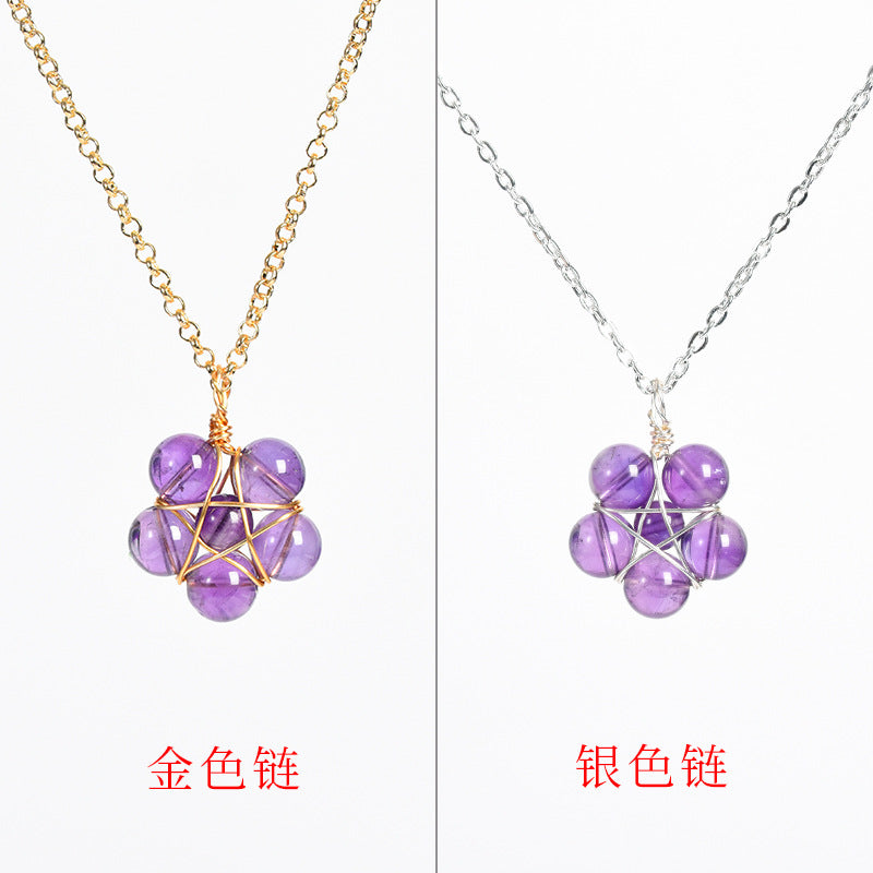 Natural crystal raw stone round beads flower jade pendant hand-wound hot-selling jewelry 