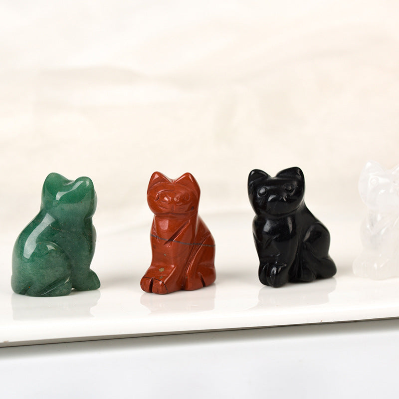 1.5-inch cat ornaments, natural crystal raw stones, semi-precious stone carvings, handicrafts, desktop jade