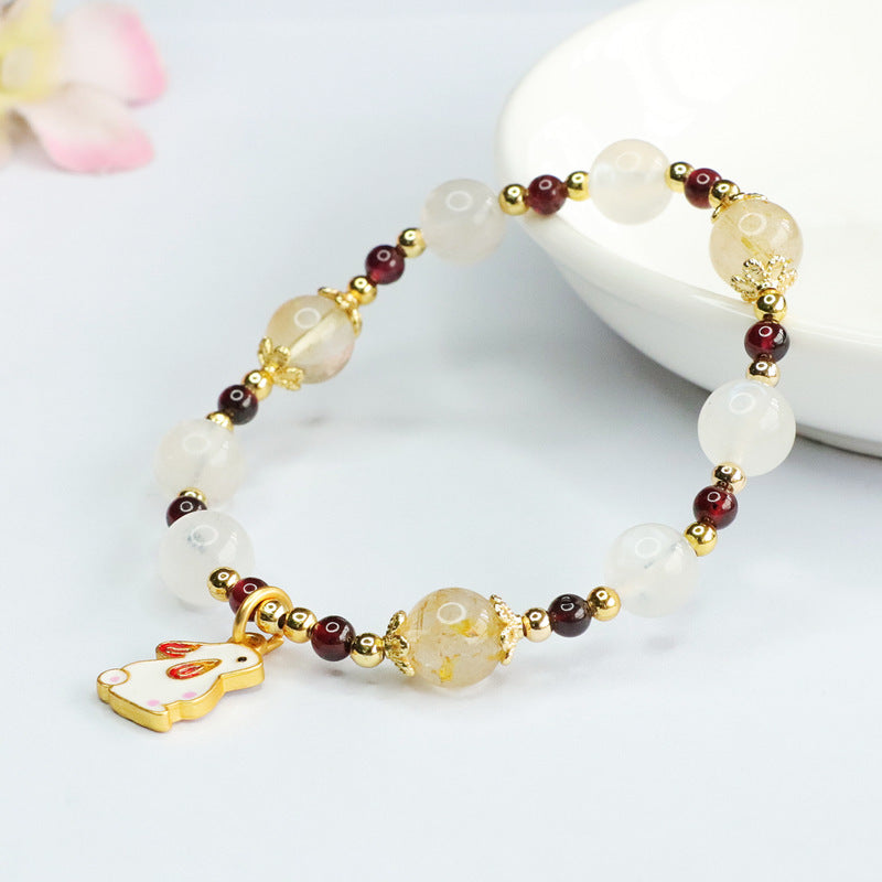 Natural white moonlight bracelet garnet blonde crystal bracelet CB3041109 