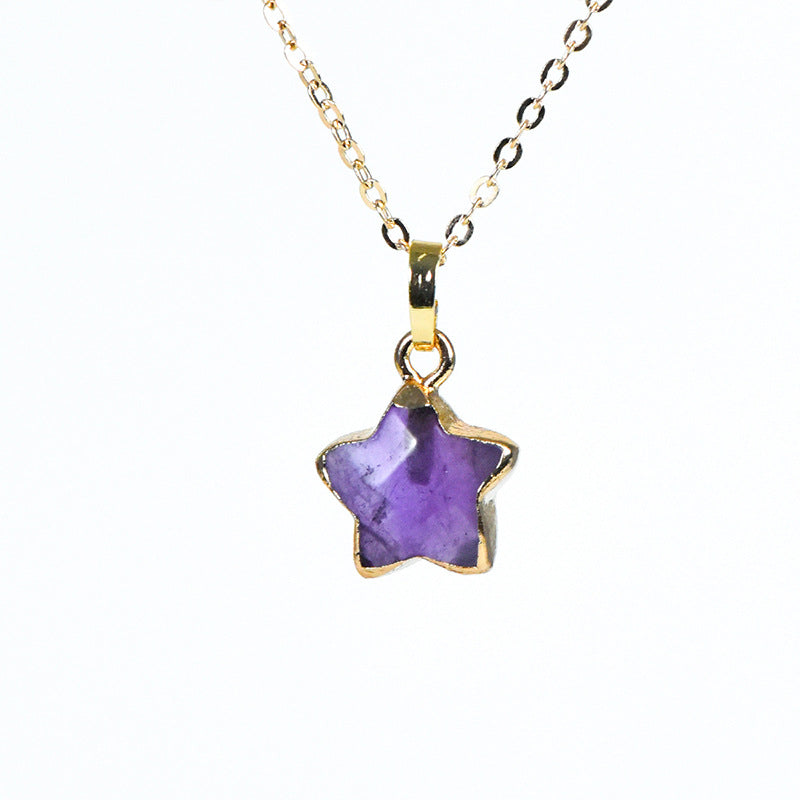 Exquisite natural amethyst star shape gold-plated pendant irregular crystal necklace jewelry accessories 