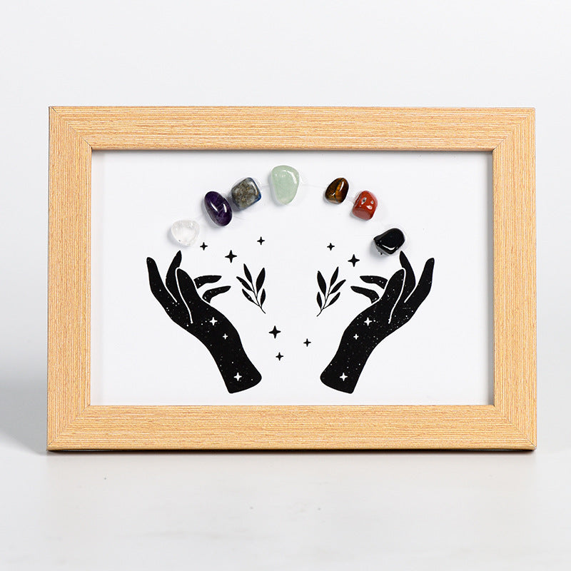 Hands Colorful Raw Stone Crystal Wooden Picture Frame Placement for Moving to a New Home Wooden Picture Frame Home Furnishings 