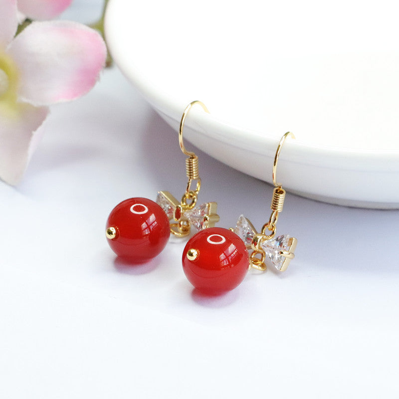 Natural red agate ear hooks chalcedony earrings earrings jewelry supply MN2100301