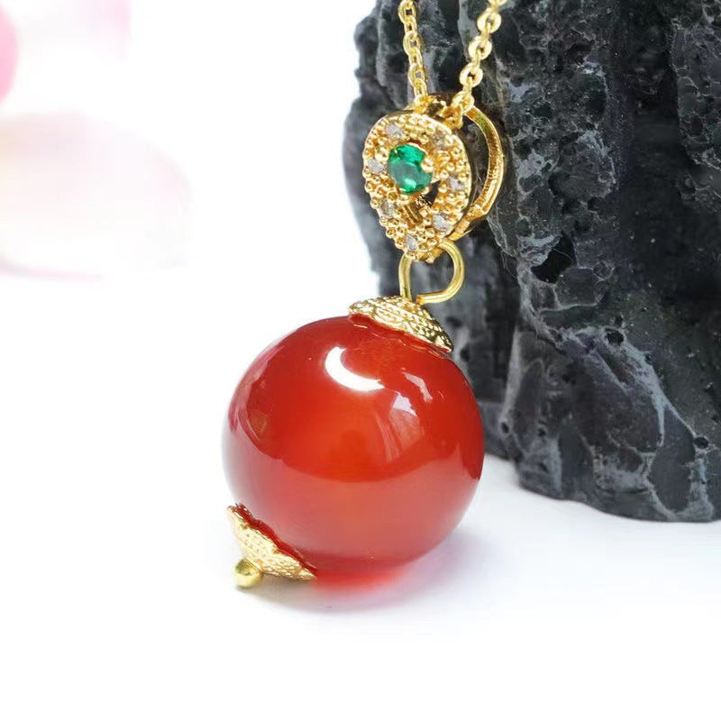 Natural red agate pendant round beads chalcedony jewelry MN1122552