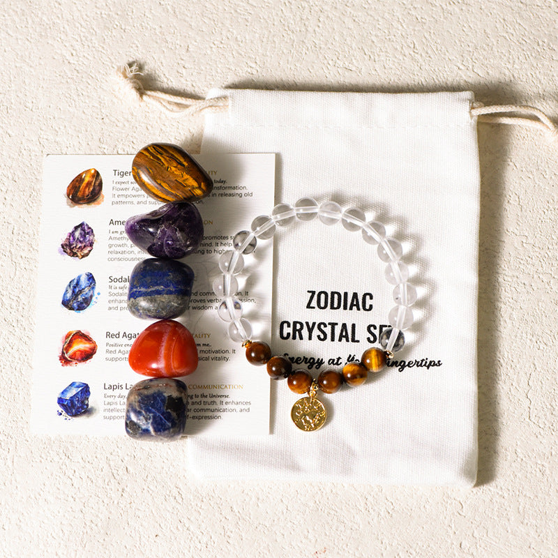 Twelve zodiac signs irregular polished gravel 12 zodiac signs set ornaments crystal ore Christmas gift 