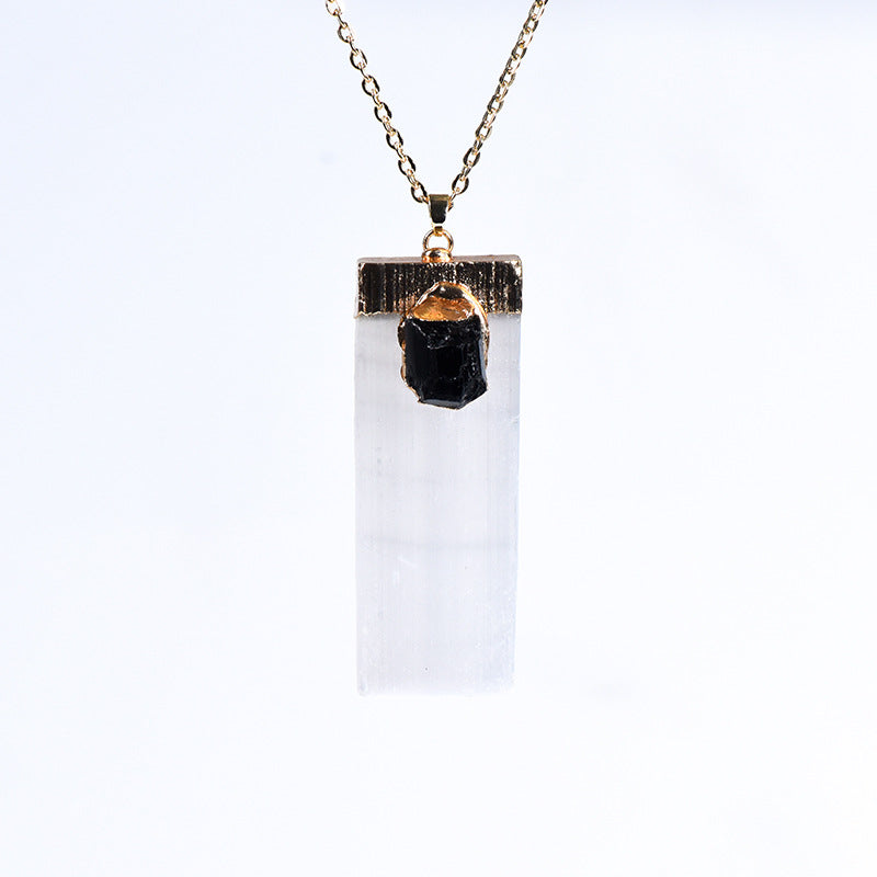 Natural gypsum strip electroplating pendant large quantity spot natural crystal raw stone handmade diy pendant necklace 