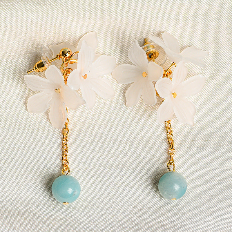 Jewelry Natural Crystal Beads Gardenia Flower Earrings European and American Creative Simple and Generous Handmade Earrings 