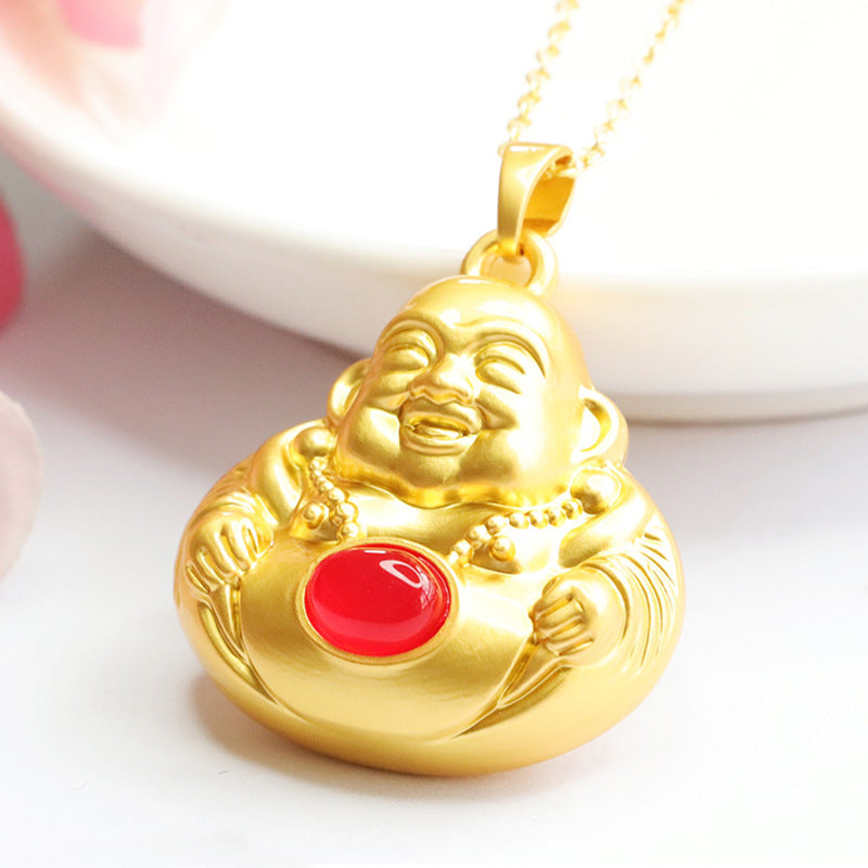 Natural red agate Buddha pendant chrysoprase Maitreya Buddha necklace national trend MN3110613