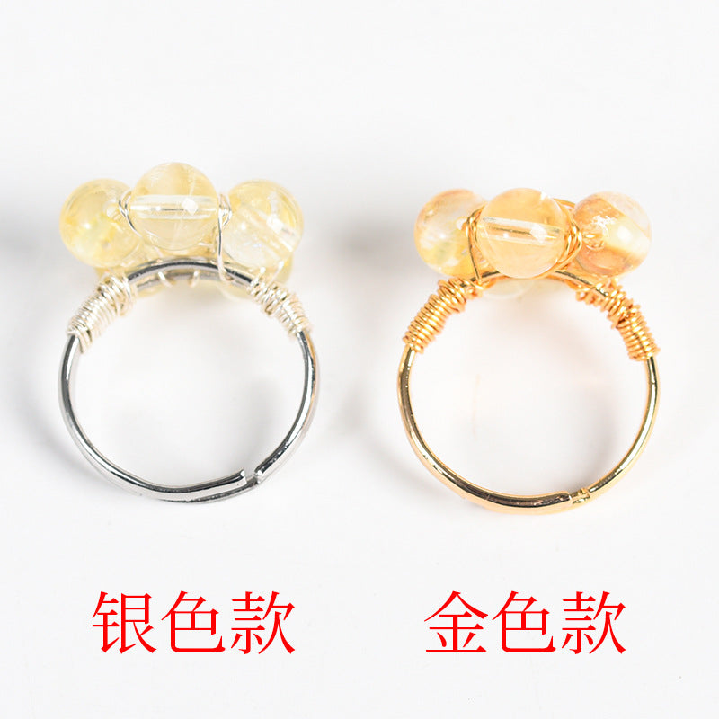 Natural crystal raw stone round beads flower jade ring hand-wound hot-selling jewelry 