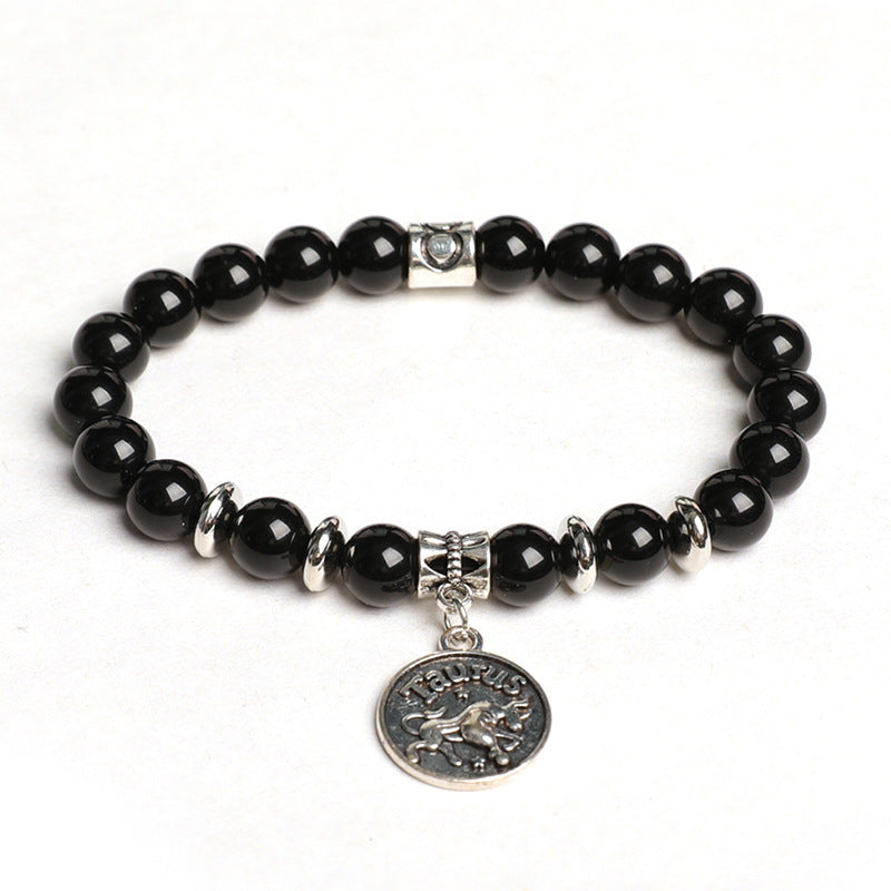 Natural Obsidian Twelve Constellations Planet Beads Bracelet Tag Style Bracelet Couple Style Finger Wrap Soft Bracelet 