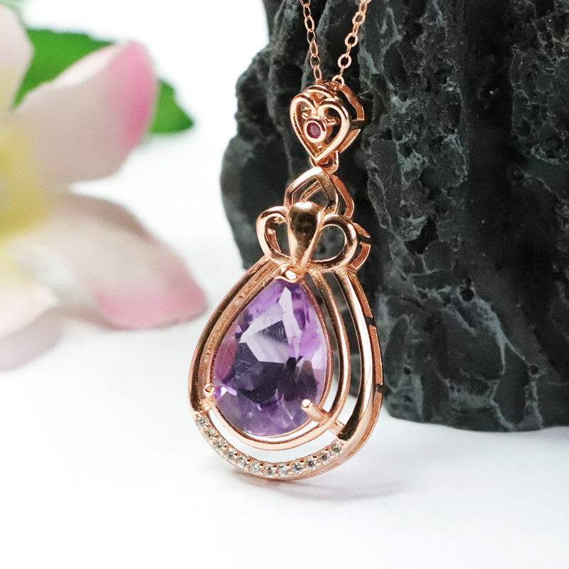 S925 silver inlaid with natural amethyst pendant water drop Brazilian colorful treasure CB2110609 