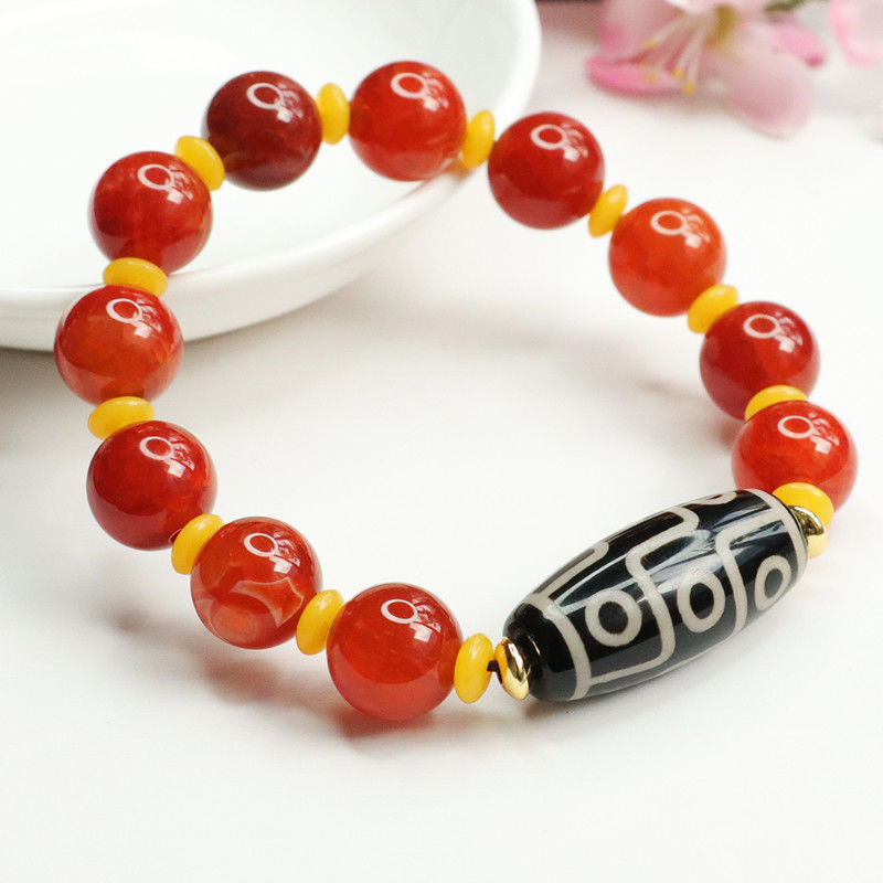 Nine-eye Dzi beads bracelet red agate bracelet chalcedony jewelry MN1122563