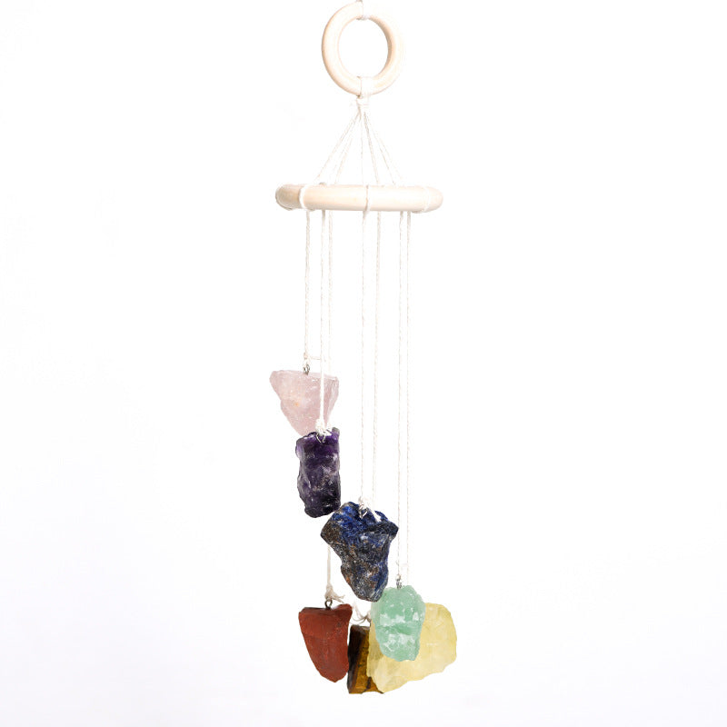 Irregular raw stone wind chime window bell car decoration multi-color agate elegant home pendant living room balcony decoration 