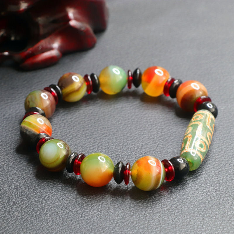 Nine-eyed Dzi Beads Agate Bracelet Pretty Color Bracelet Jewelry MN1122576