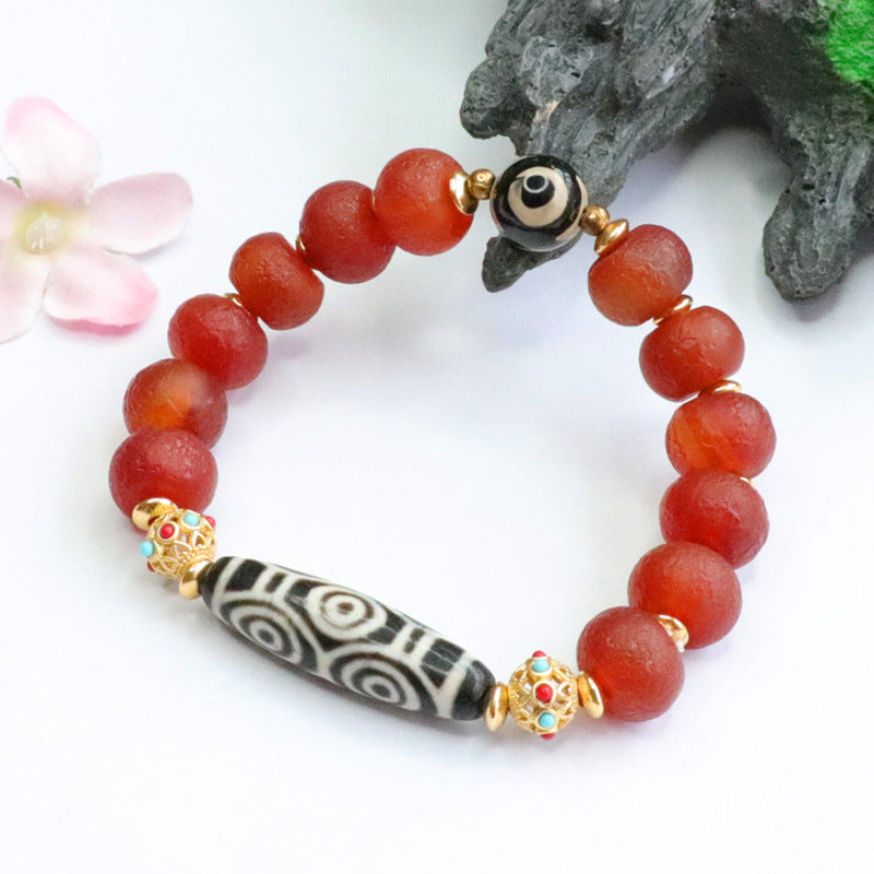 Old material orange peel red agate bracelet dzi beads chalcedony bracelet MN2050504