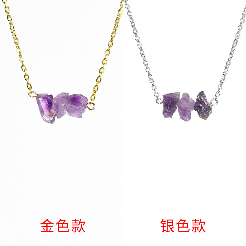 Hot selling new multi-color gravel necklace white crystal rose quartz simple personalized necklace raw stone pendant 