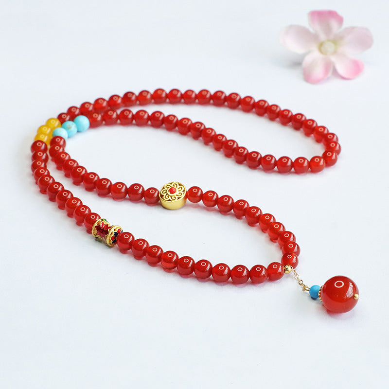 Natural red agate multi-circle bracelet bracelet chalcedony necklace retro MN4062903