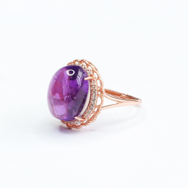 S925 silver inlaid natural amethyst ring dove egg ring women's jewelry CB2041407 