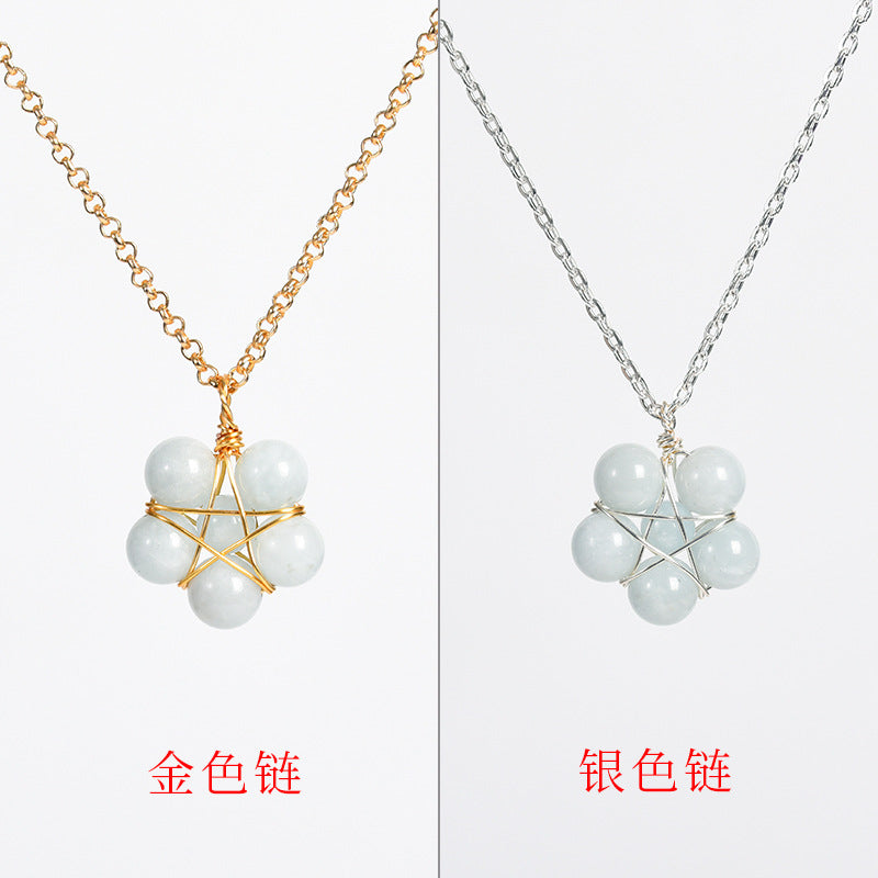 Natural crystal raw stone round beads flower jade pendant hand-wound hot-selling jewelry 