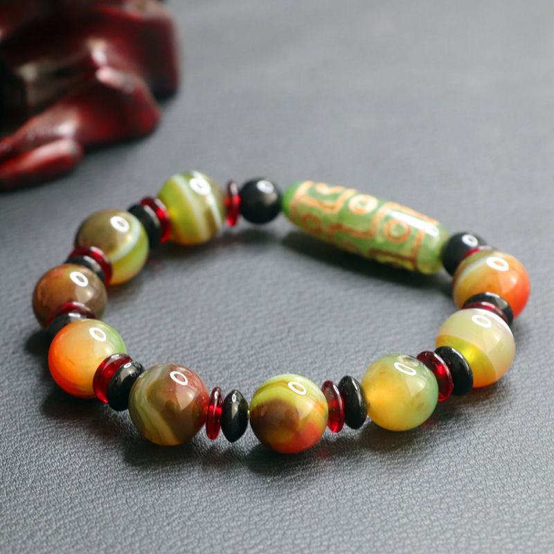 Nine-eyed Dzi Beads Agate Bracelet Pretty Color Bracelet Jewelry MN1122576