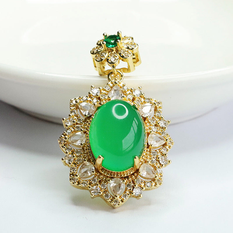 Ice green chalcedony pendant red agate yellow chalcedony full diamond pendant necklace MN4012307 