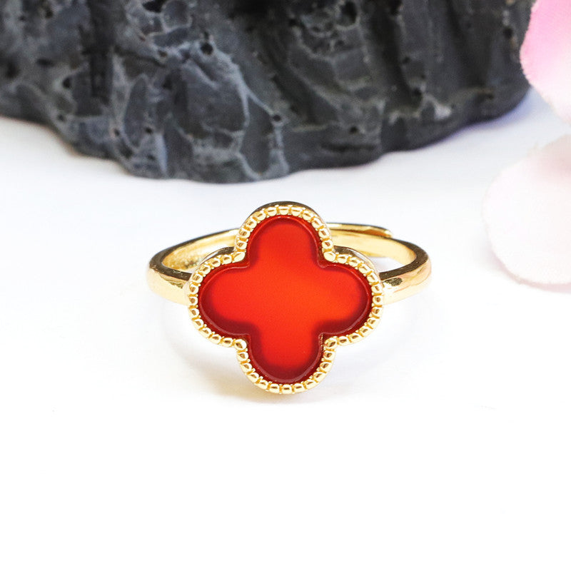 Carnelian four-leaf clover ring chalcedony jewelry MN2040309