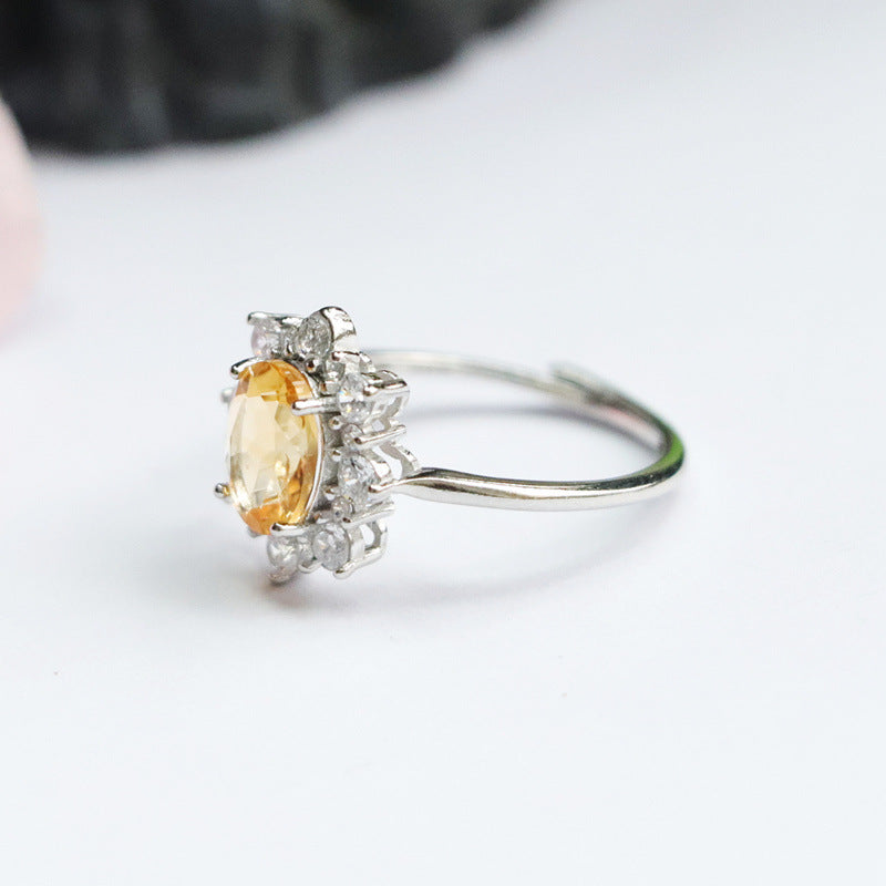 S925 silver inlaid citrine ring live ring colorful treasure jewelry gift CB2112708 