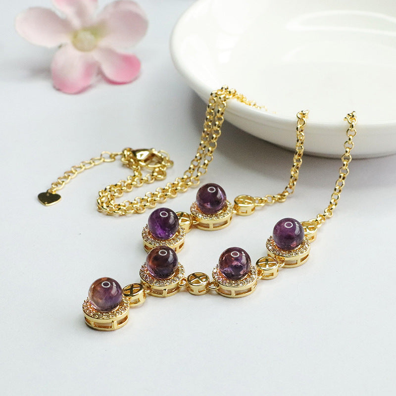 Natural Amethyst Necklace Purple Color Treasure Set Chain Light Luxury Jewelry CB4040503 